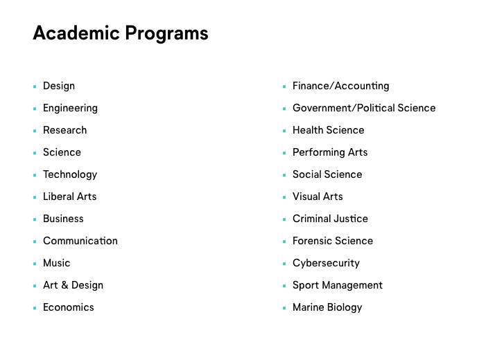 Common App Explore Colleges Academic Programs