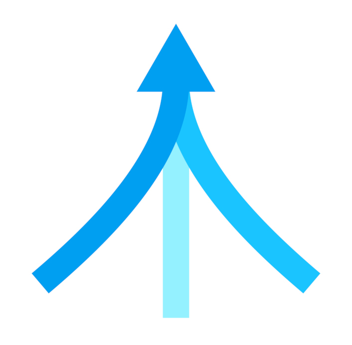 A drawing of two arrows merging into one. 