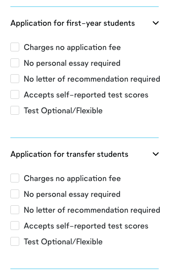 Common App college search filters