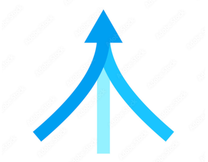 Line drawing of two arrows merging together.