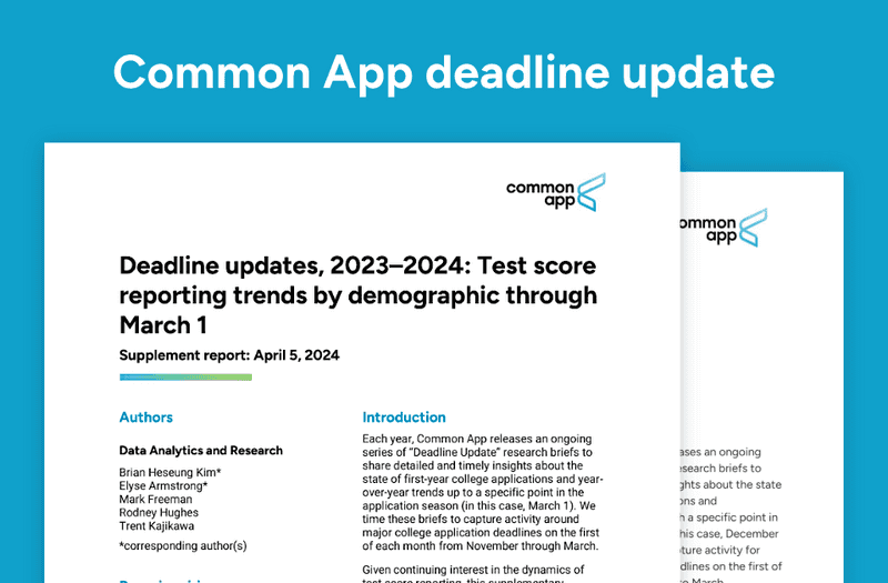 Cover page, Deadline update test score reporting trends.