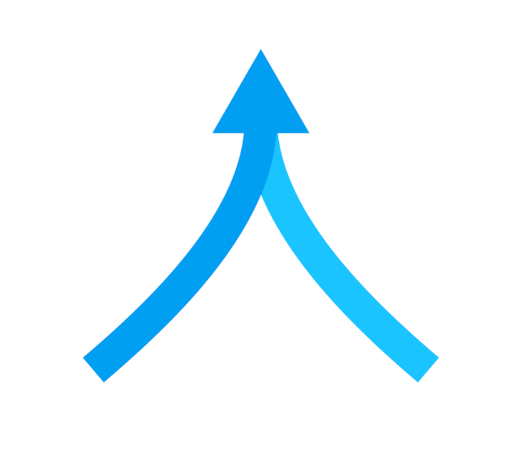 A line drawing of two arrows merging together. 