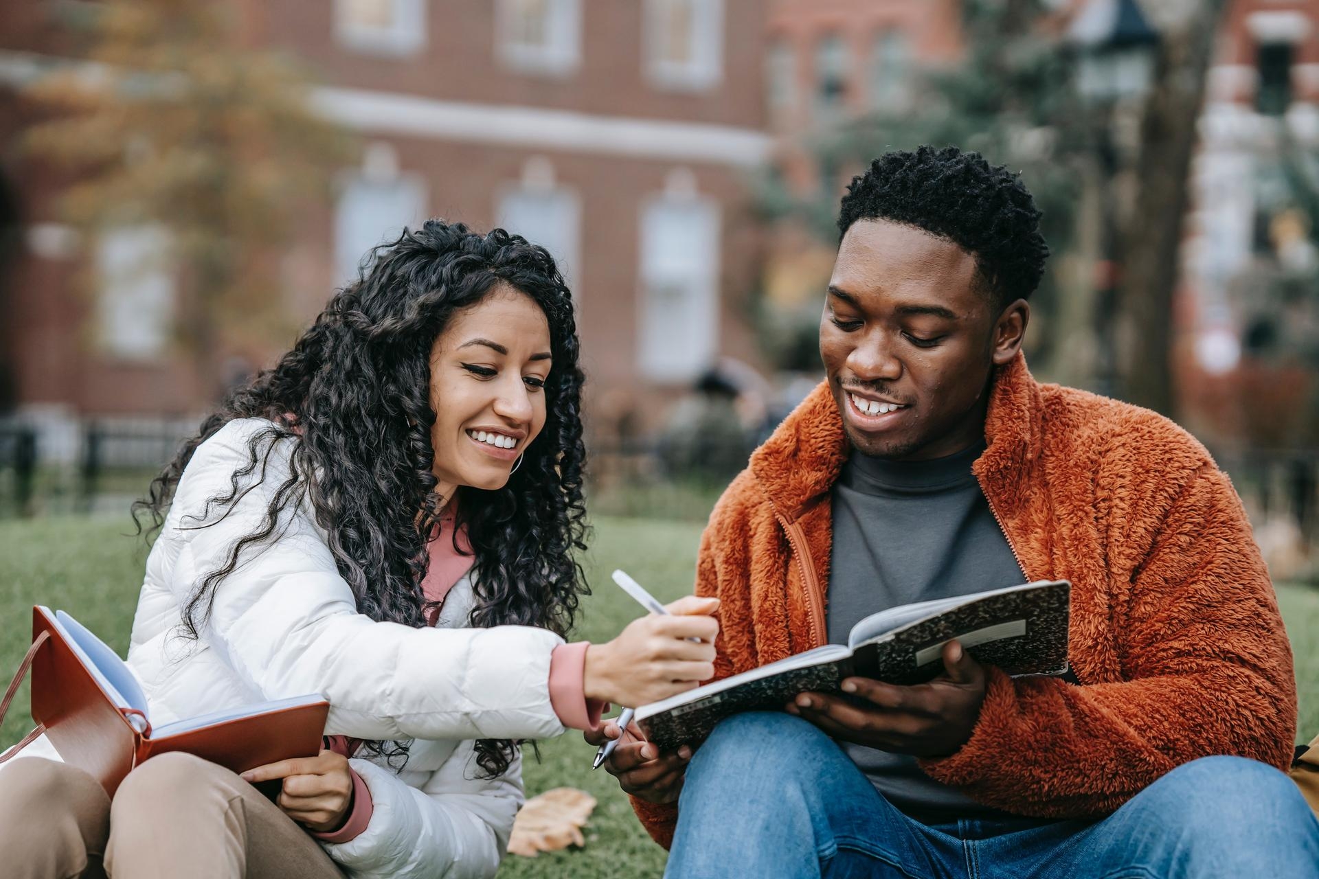 young woman and man talking