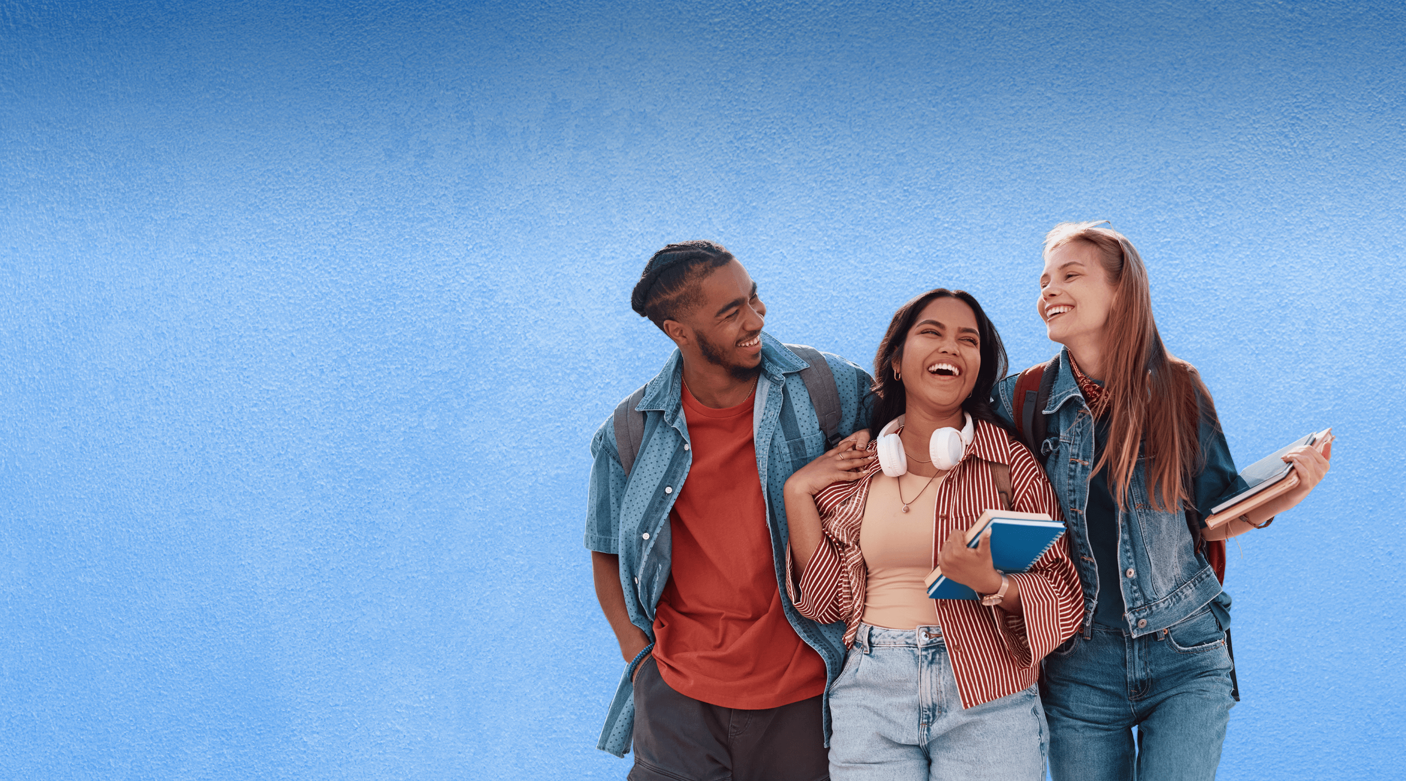 A group of college students are together talking.