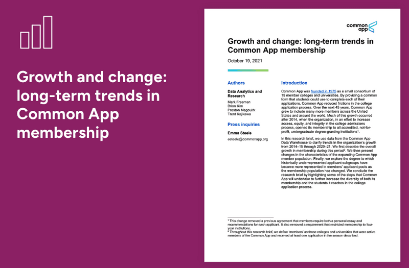 Cover page, long term trends in Common App membership.