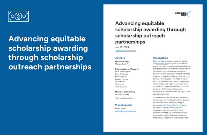 Cover page, scholarship awarding and partnerships results brief.