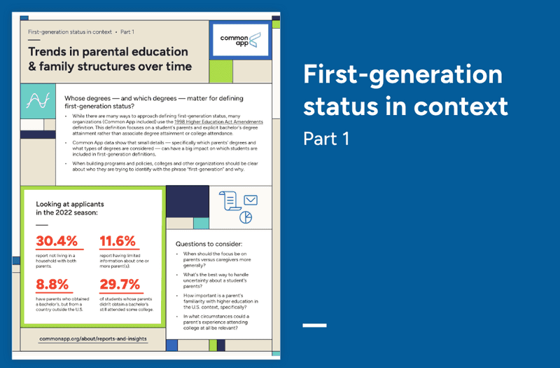 Cover page, first-generation status, part 1.